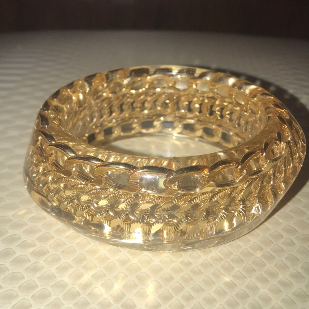 Clear Acrylic and Gold chain bangle bracelet